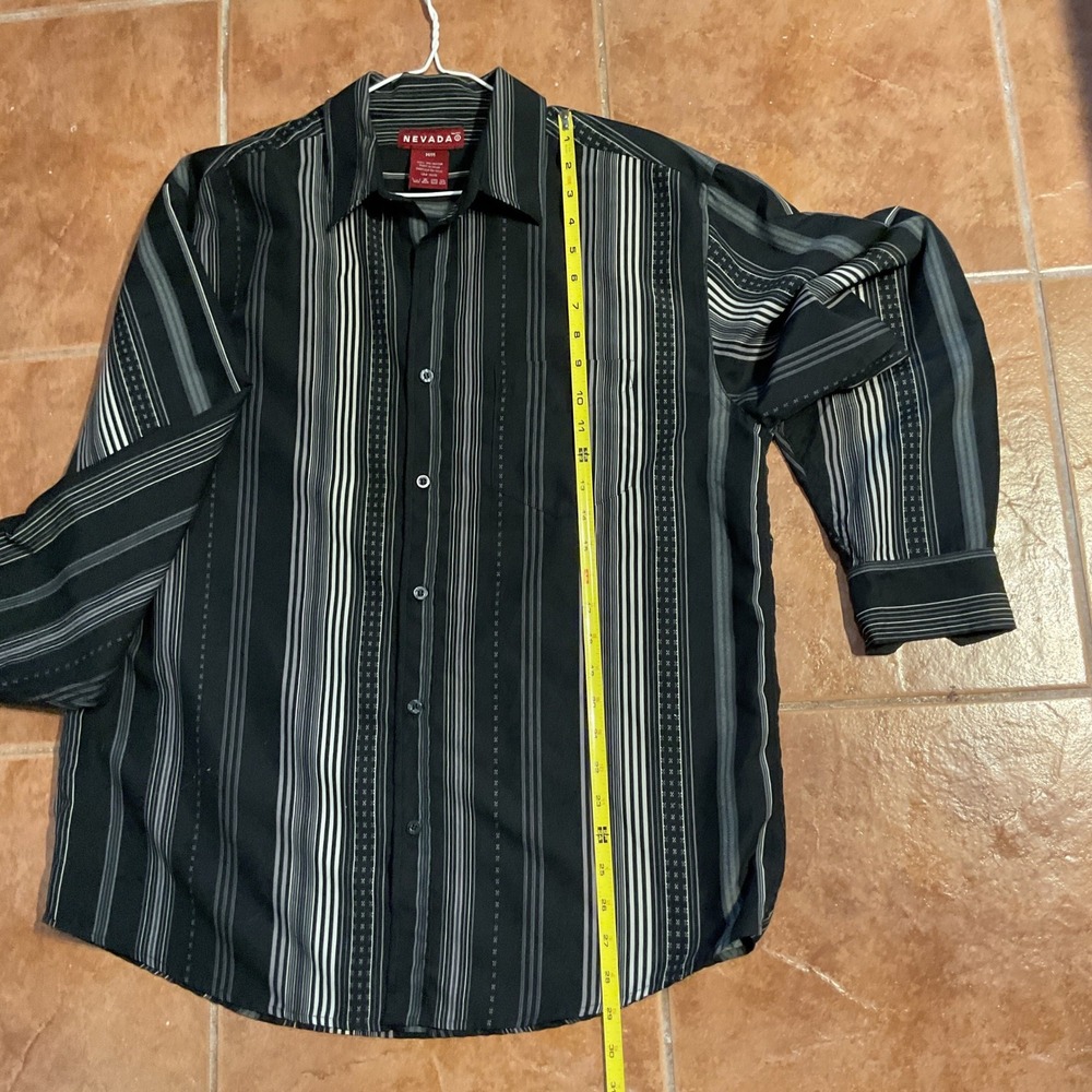 Nevada Button Down Shirt Mens M Black Excellent Striped Long Sleeve Pocket - Picture 4 of 5
